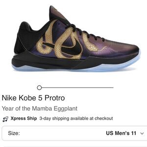 Nike Kobe 5 Proto Basketball Shoes- Year of the Mamba Eggplant size 11